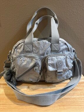 Kipling Defea Silver Metallic Nylon Satchel/Crossbody Bag